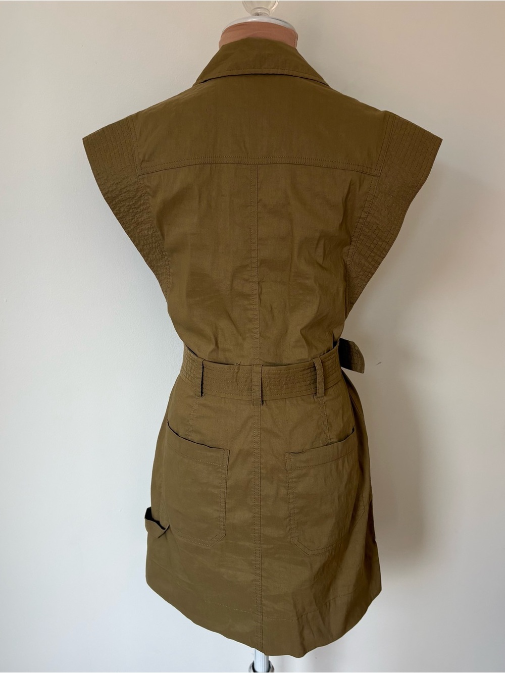 A.L.C. Ava Mini Utility Linen Blend Drill Green Cargo Safari Dress EUC Size 2 - Picture 6 of 10